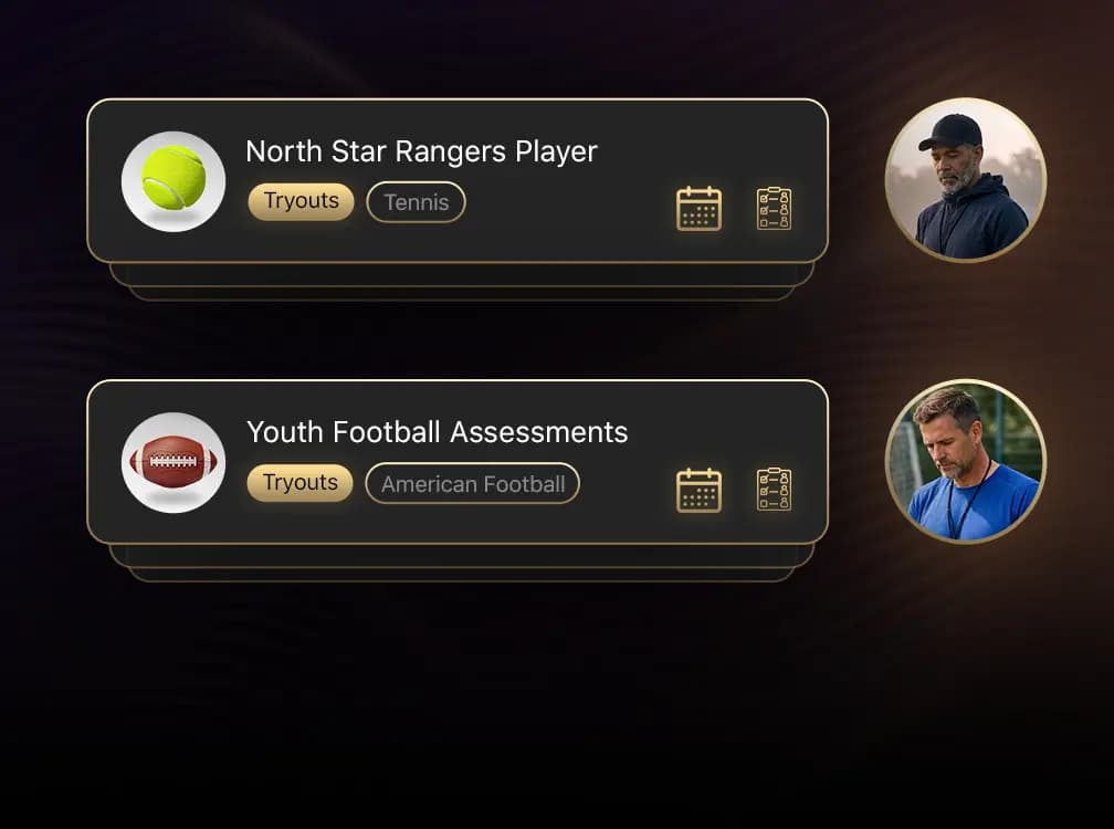 Multi-sport player assessment system with real-time data sync for multiple coaches running sports tryouts.
