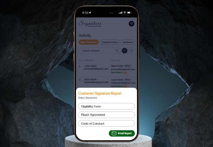 Facility liability waiver software enabling fast export of signed waiver records